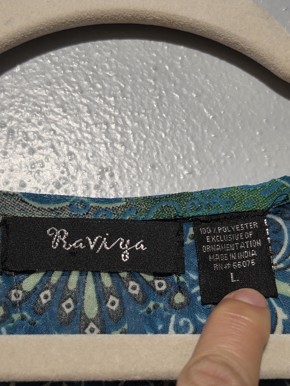 RAVIYA Tunic Blouse Womens Large Green Blue Beaded Boho Forest Fairy Bell Sleeve - Picture 4 of 14